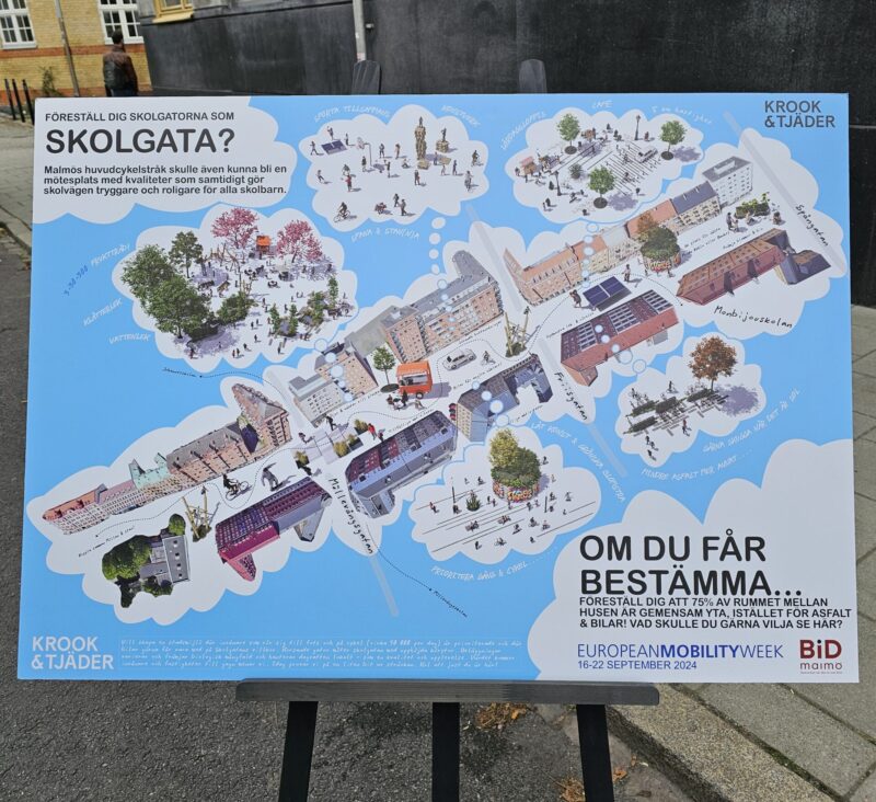 En ritad visionsbild som visar hur gatan skulle kunna se ut